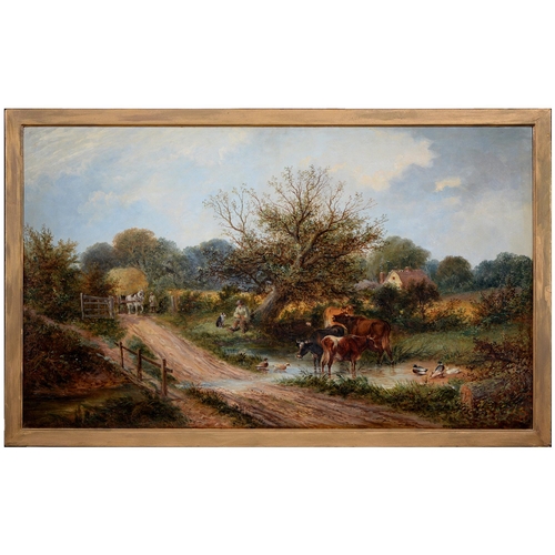 1146 - James Edwin Meadows (1826-1893) - The Farm Pond, signed and dated 1878, oil on canvas, 75 x 125cm... 