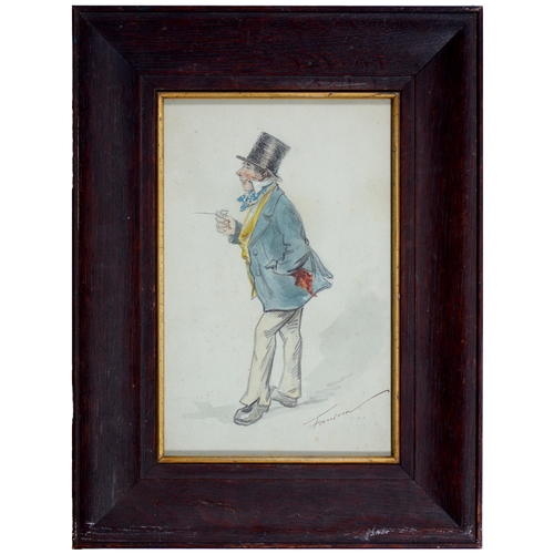 1173 - Faustin Betbeder (1847-c.1914) - Caricature of a Man in a Blue Coat, signed, pencil and watercolour,... 