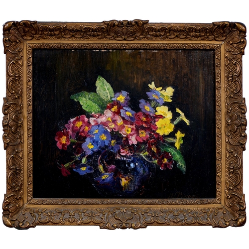 1174 - Nan (Anne) Cathie Livingston, née Brigg (1876-1952) - Primulas, signed, oil on board, 23.5 x 29cmPro... 