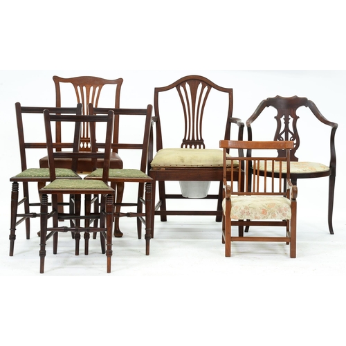 1200 - Four and a set of three mahogany and other dining chairs, late 19th c and later