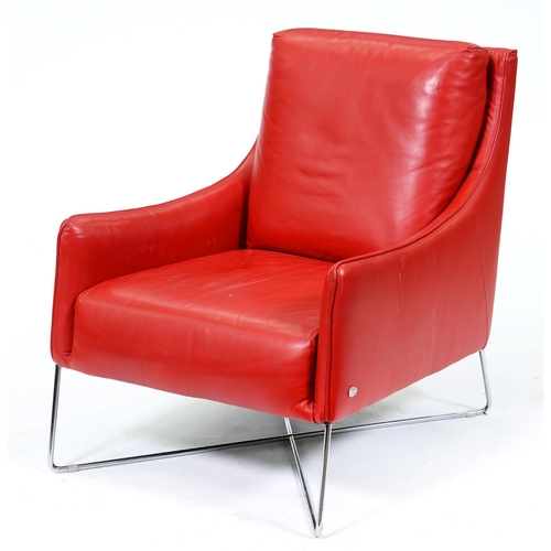 1231 - A chromium plated tubular metal and scarlet vinyl armchair, seat height 39cm