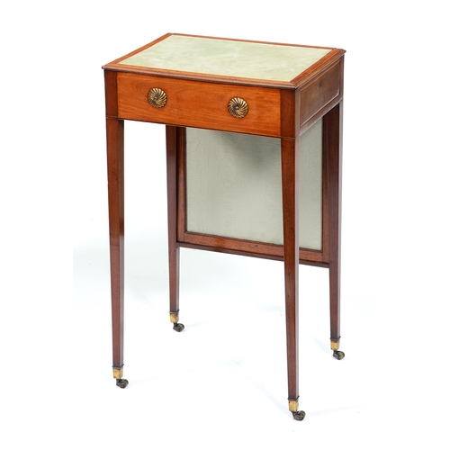 1245 - A mahogany cheval writing table, 19th c, crossbanded and line inlaid, on square tapered legs and bra... 