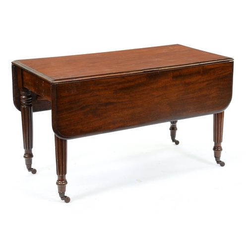 1270 - A Victorian mahogany drop leaf table, on reeded tapering turned legs and pottery castors, 72cm h; 12... 