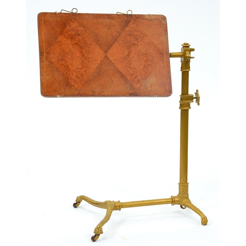 1271A - A Victorian cast iron telescopic table, with later associated burr wood top, 75cm l, gold painted... 