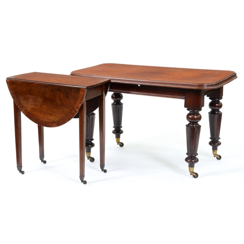 1275 - A Victorian mahogany table, the moulded oblong top on turned fluted legs, brass castors, 72cm h; 69 ... 