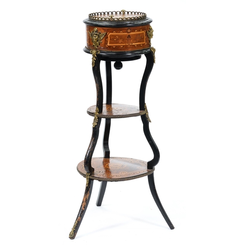 1278 - A French kingwood, marquetry and ebonised jardiniere, late 19th c,  with giltmetal mounts, the ... 