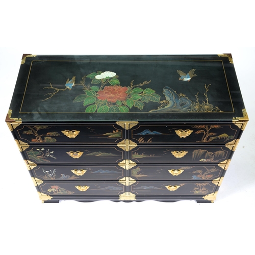 1327 - A South East Asian lacquer chest of drawers, with stamped giltmetal mounts and butterfly handles, 86... 