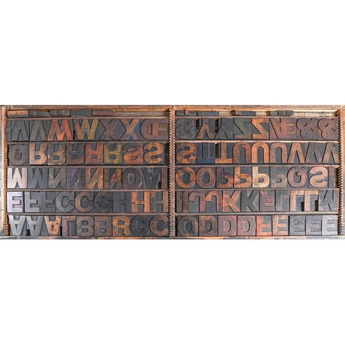 1380 - British Letterpress Printing. A case of wood type, (woodletter) first half 20th c, including 'A' wit... 