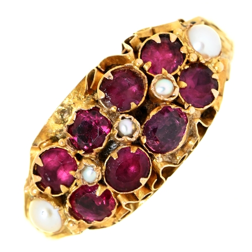 21 - A Victorian ruby and split pearl ring, in 15ct gold, Chester 1880, 1.8g, size L