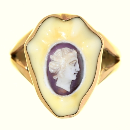24 - A cameo ring, in gold marked 9ct, 4g, size K