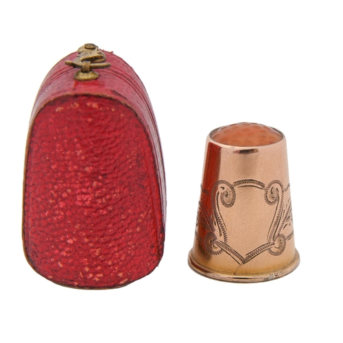 399 - A Swedish gold thimble, early 19th c,  with amber top, by Gustav Dahlberg of Stockholm,  in contempo... 