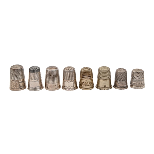 410 - Five Continental silver thimbles, 19th c, one with steel top, various sizes, 14dwts and two contempo... 