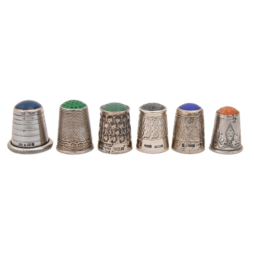 425 - Six English and Continental silver stone topped thimbles, late 19th c and later, various sizes, 1oz ... 