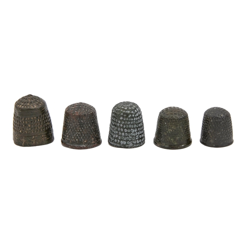 432 - Five brass miniature thimbles, 17th c and earlier, 18mm h and smaller