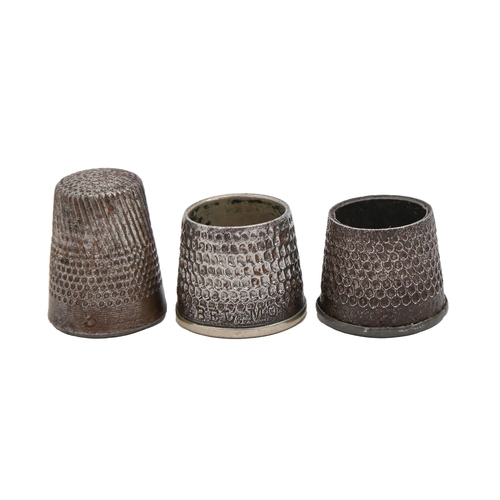 433 - Two steel sewing rings and a thimble, 18th and 19th c, thimble 25cm h