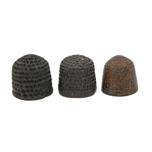 434 - Three European brass thimbles, 16th c or earlier, 18-21mm h