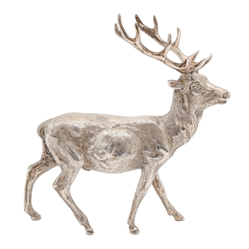 438 - An Elizabeth II silver stag table ornament, 12cm h, by B S E Products, London 1982, 8ozs 4dwts... 