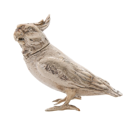 439 - A Victorian silver crested cockatoo novelty pepperette, the head forming the cover, 75mm h, by James... 