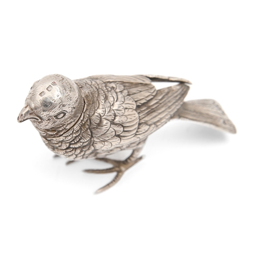 440 - A Continental silver bird novelty scent bottle,  11cm l, import marked JB, London 1882, 4ozs 15dwts... 