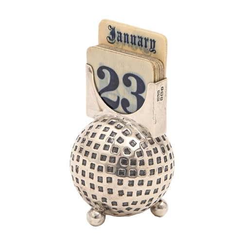 441 - A George V silver golf ball novelty calendar, 80mm h, by Deykin & Harrison, Birmingham 1933, 1oz... 