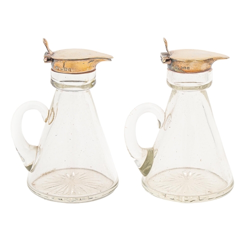 482 - A pair of George V silver mounted glass noggins, 10.5cm h, maker R R, Birmingham 1930... 