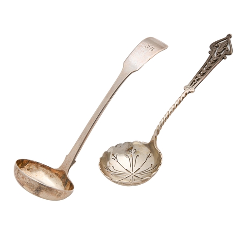 494 - A Scottish William IV silver toddy ladle,  Fiddle pattern, by William Marshall, Edinburgh 1834 and a... 