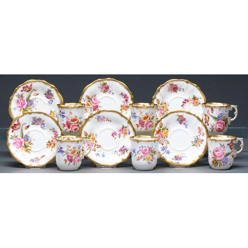 609 - A set of six Hammersley & Co coffee  cups and saucers, second quarter 20th c, decorated with flo... 