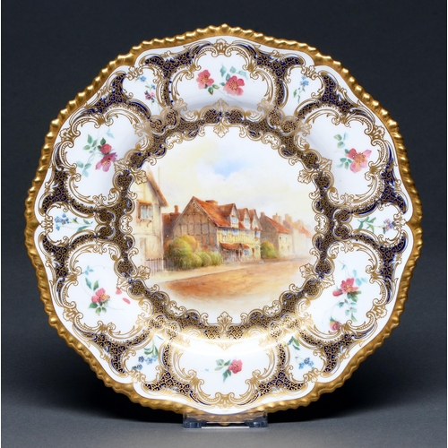 610 - A Royal Worcester plate, 1907,  painted with Shakespeare's house, Stratford on Avon, unsigned, inscr... 