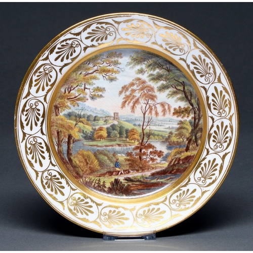 611 - An English porcelain plate, probably Coalport, possibly outside decorated, c1807, painted with a she... 