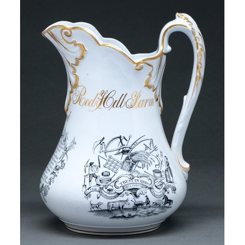 616 - A Staffordshire white earthenware jug, c1860, with gilt inscription Philanthropic School Redhill Far... 
