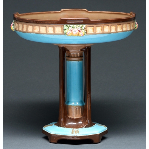 619 - An Eichwald majolica Secessionist stand, c1905 decorated in relief with polychrome flowers on a... 