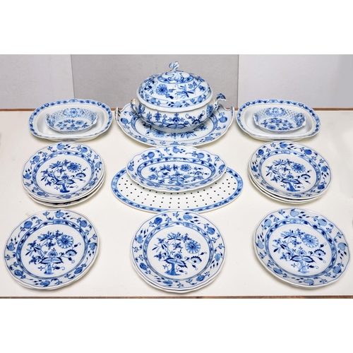 629 - A Bloch & Co Eickwald blue and white dinner service, late 19th c, decorated in the Meissen Onion... 