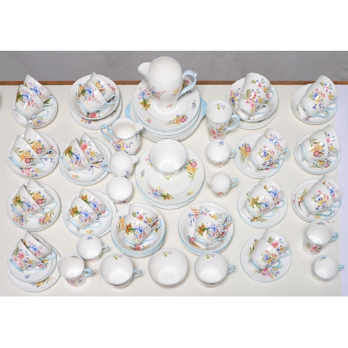 634 - An extensive Shelley bone china Wildflowers tea service, mid 20th c, printed marks