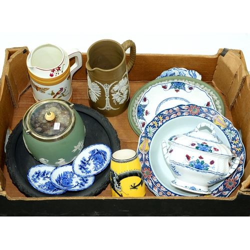 785 - An EPNS mounted Wedgwood green jasper dip biscuit barrel and miscellaneous Wedgwood and contemporary... 