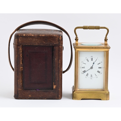 801 - A French gilt brass carriage timepiece, Drocourt & Co, late 19th c, retaining the original platf... 