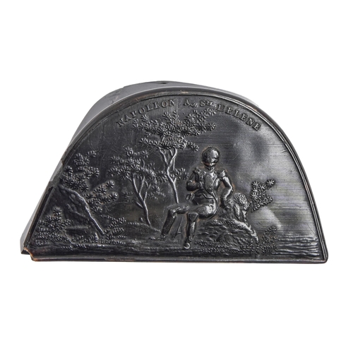 A French pressed horn snuff box in the form of Napoleon's hat, 19th c ...