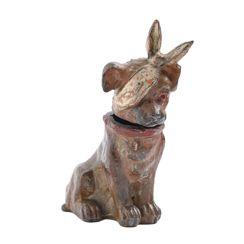 819 - A cold painted spelter miniature model of a dog with nodding head, early 20th c, 10cm h... 