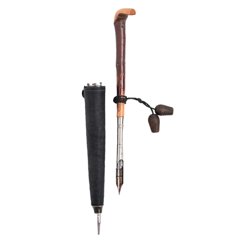 826 - A Victorian miniature briar handled umbrella novelty pencil, early 20th c, 22cm l
