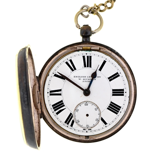 86 - A silver lever watch, W Richman Leeds, No 533384, 57mm diam, Birmingham 1901 and a  plated albert... 