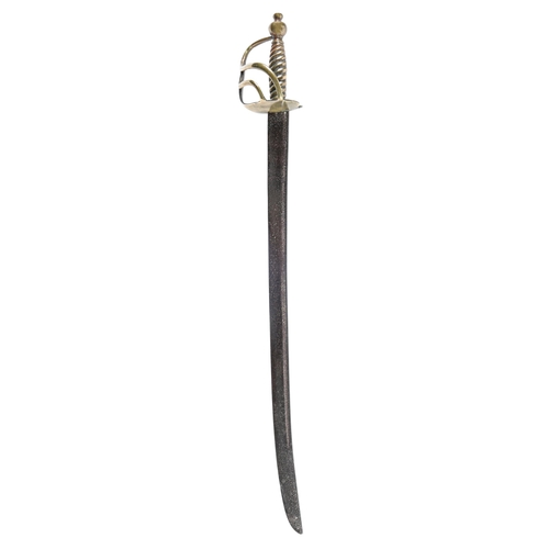 967 - A cavalry trooper's sword, early 19th c, the slightly curved blade with single fuller, brass boat-sh... 