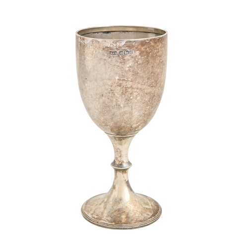 100 - A George V silver goblet, on trumpet foot with beaded knop and rim, 18cm h, by Walker & Hall, Sh... 