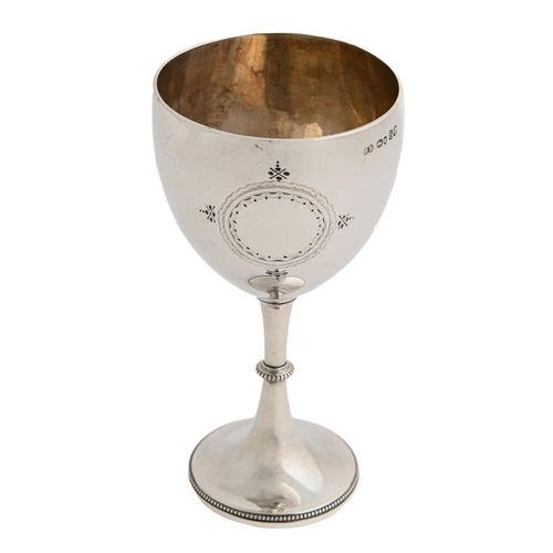 112 - A Victorian silver goblet, engraved with a dog and, to the reverse, vacant cartouche, 15.5cm h, by C... 