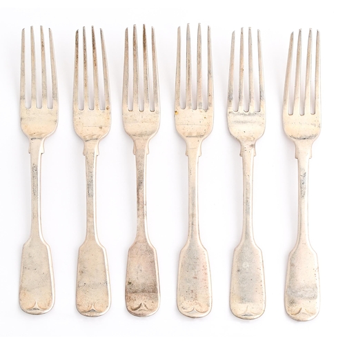 128 - A set of six Victorian silver dessert forks, Fiddle pattern, by Samuel Hayne & Dudley Cater, Lon... 