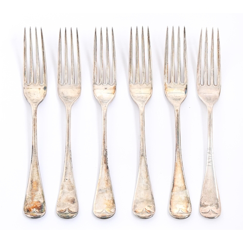 130 - A set of six Victorian silver dessert forks, Old English pattern, by John Round & Son, Sheffield... 