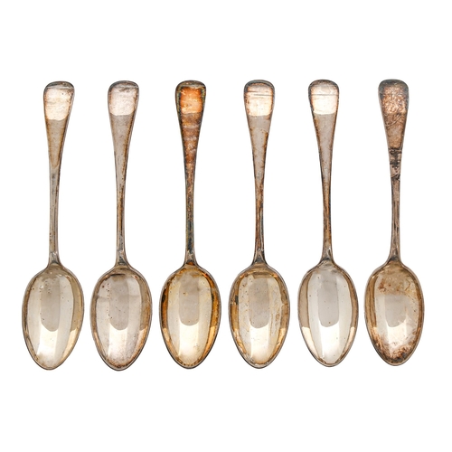 137 - A set  of six Victorian silver dessert spoons,  Old English pattern, by John Round & Son Ltd, Sh... 