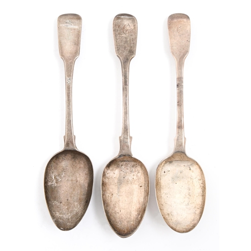 151 - Three silver tablespoons, George IV-Victorian,  Fiddle pattern, by various makers, London and Exeter... 