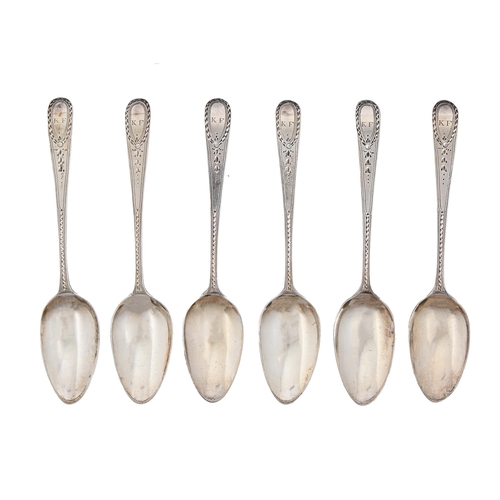 161 - A set of six George III silver teaspoons, bright cut Old English pattern, maker IE, London 1791, 1oz... 