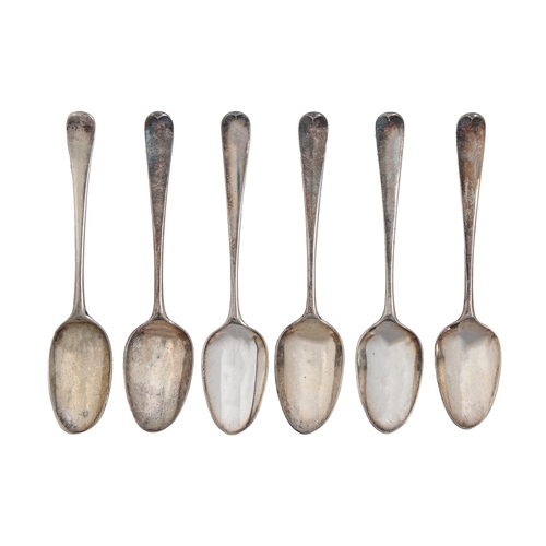 163 - A set of six George III silver scroll back teaspoons, engraved with contemporary initials M*O, maker... 