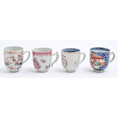 192 - Four Chinese export porcelain coffee cups, late 18th c, one with initials WFB borne on a shield, 65m... 