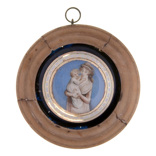 211 - Northern European School, early 19th c - Miniature of a Woman and Child, en grisaille, ivory, 45mm d... 